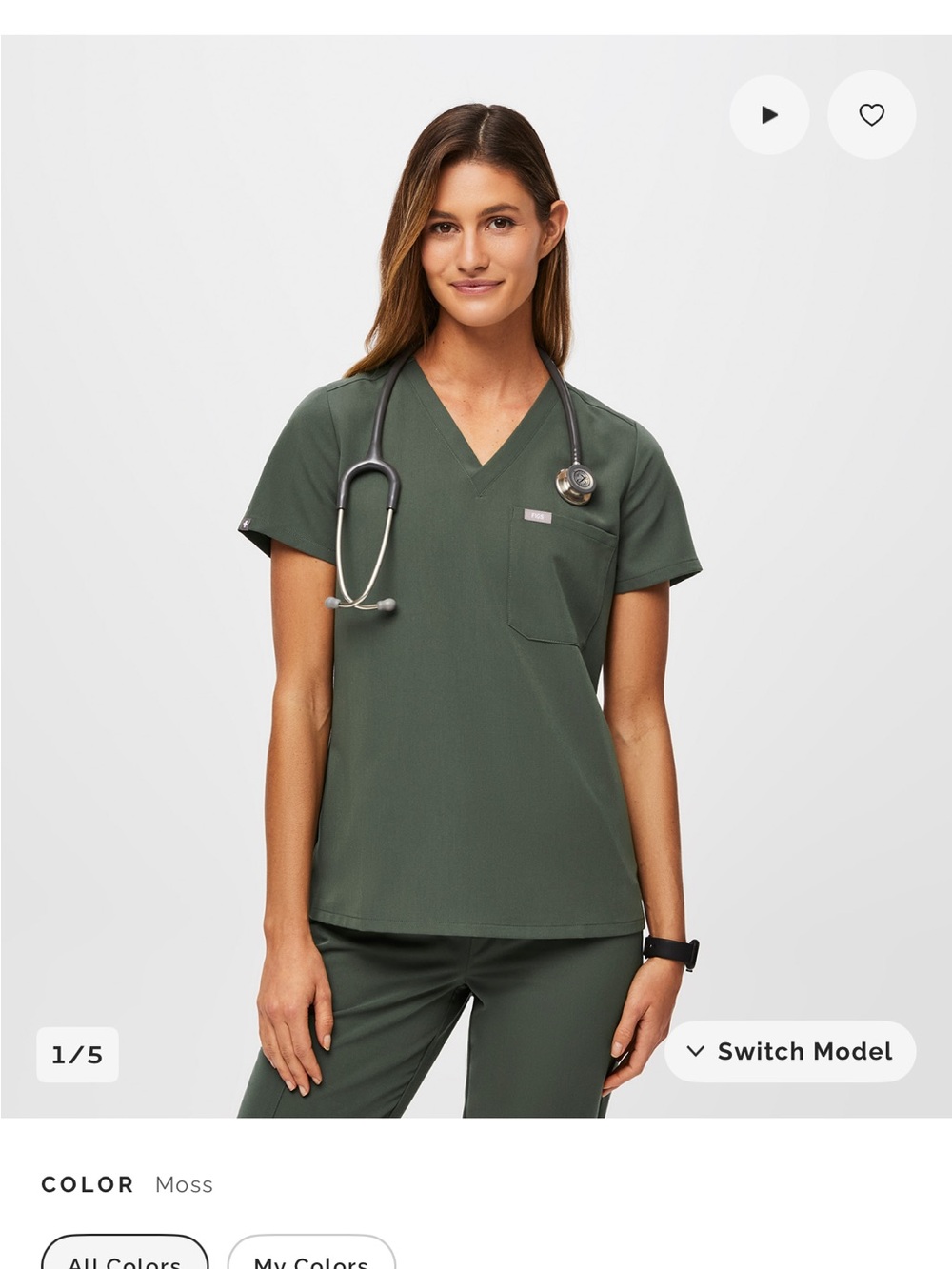 Figs Moss Green V-Neck Scrub Top